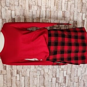 Sienna Sage  Red Sweater & Skirt  with Black Plaid Accents Brand New Set 2